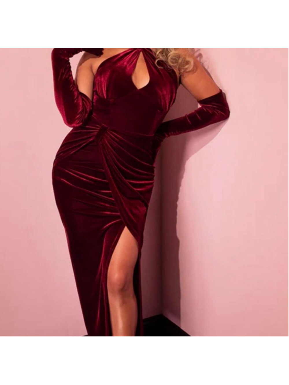 Vixen by Micheline Pitt Golden Era Gown and Matching Gloves in Burgundy Size XL